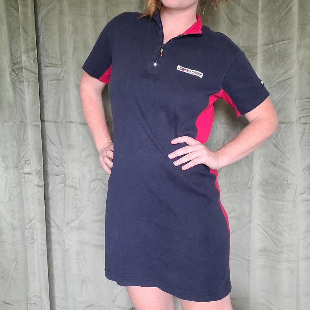 y2k Tennis Prep Tommy Hilfiger RetroSport Preppy Blue & Red Midi Sporty Dress